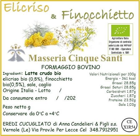 Formaggio elicriso e finochietto