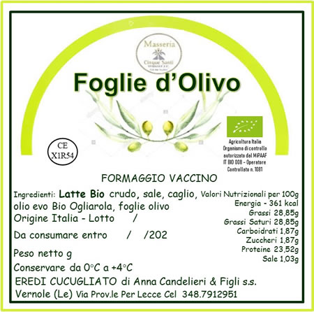 Formaggio alle foglie di ulivo